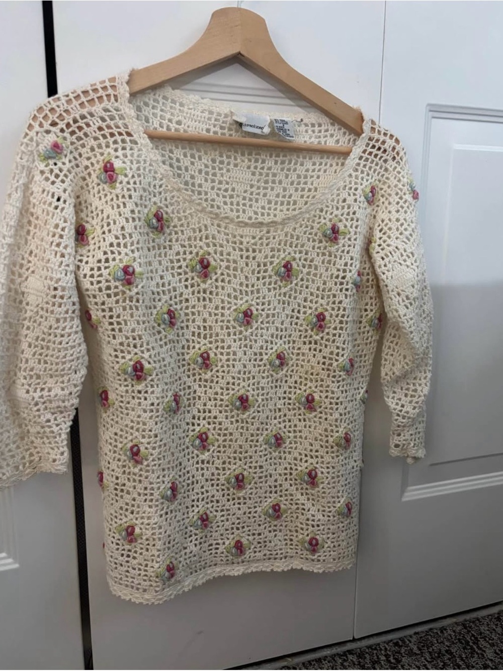 Cream Crochet Floral Accent Sweater